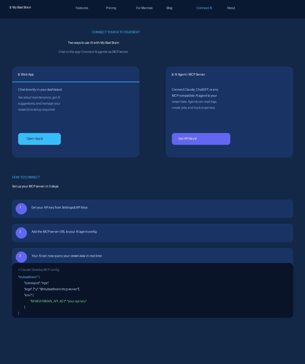 Connect page — MCP setup guide
